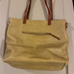 Tan Shoulder Bag with Leather Handles and Detachable Strap